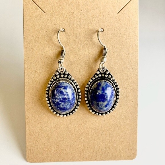 LAPIS Lazuli Hook Earrings - Elegant Handcrafted Gemstone Jewelry - Picture 1 of 2
